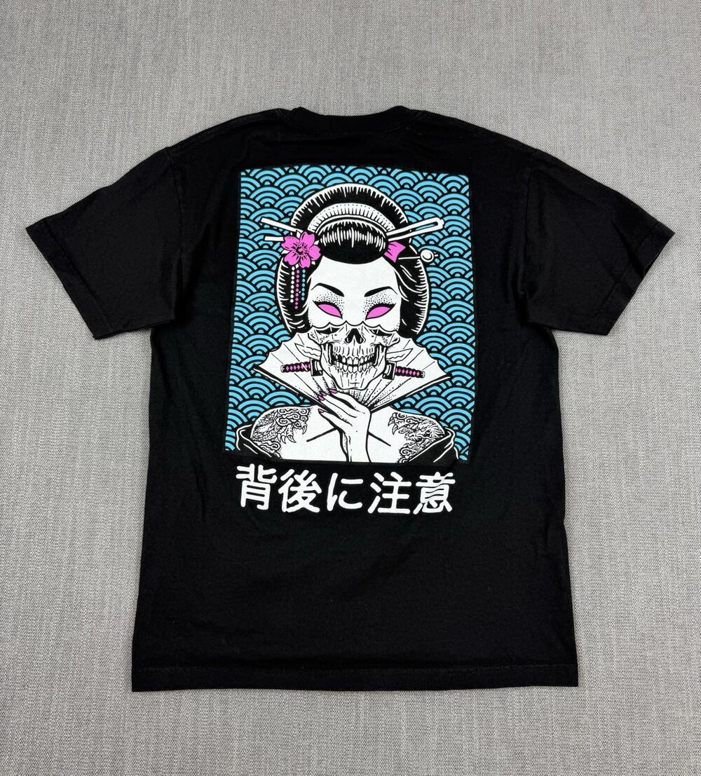 RSQ Collective Geisha Skull T Shirt Mens Medium Black Japanese Graphic Tattoo
